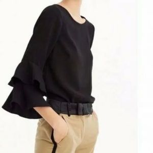 NWT J Crew Ruffle Sleeve Black Top- 8 Tall.
